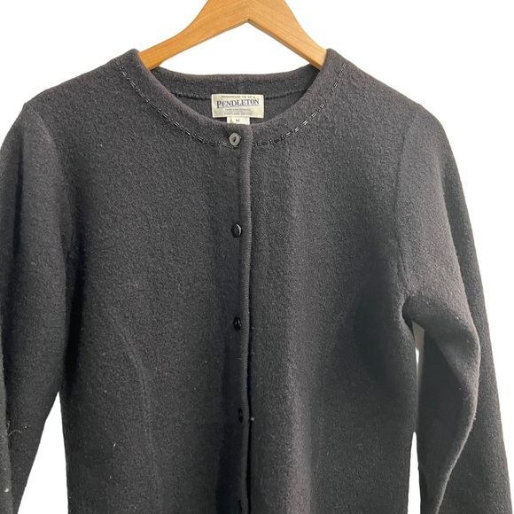 PENDLETON 100% Virgin Wool Black Beaded Cardigan Size Medium - Picture 4 of 10